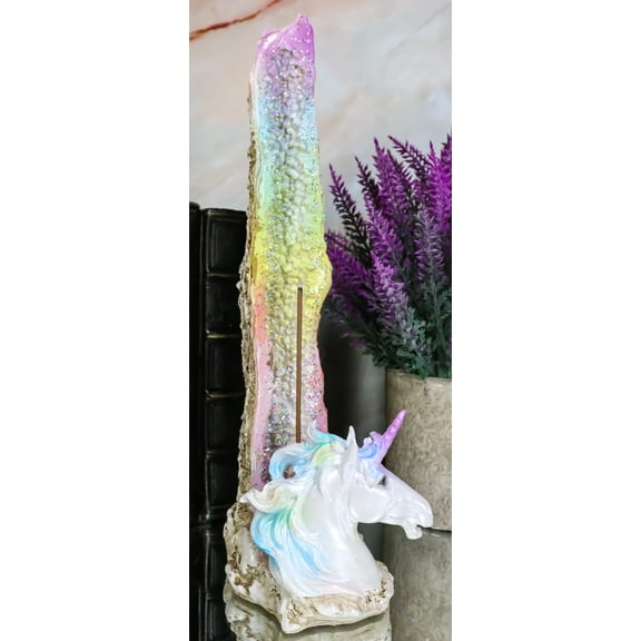 Ebros Fantasy Rainbow Sacred Unicorn by Crystal Pillar Incense Holder Burner