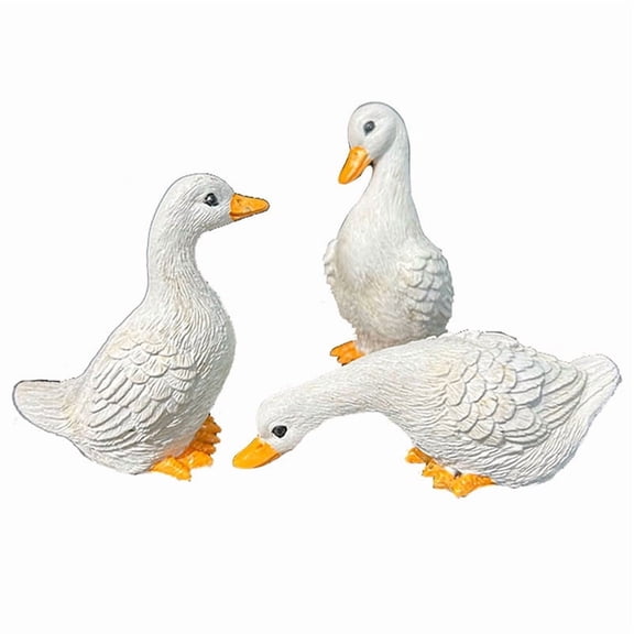3pcs Cute White Duck Hydroponic Lotus Flower Pot Retro Resin Statue Outdoor Sculpture For Home Office Desk Garden Desk Decor