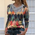 thumbnail image 1 of Women Tie-dye Printed Embroidery Collar Long Sleeve Pullover Blouse Tops, 1 of 4
