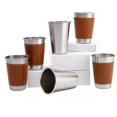 thumbnail image 1 of Juego de 4 vasos de viaje para acampar al aire libre, de 10 a 16 oz, de acero inoxidable, con estuche de cuero, vasos para beber, vasos de cerveza, vasos para bebidas frías, 400 ml, 1 of 5