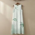 thumbnail image 5 of Xoenoiee Green Tree Leaf Print Women's Cotton Linen Summer Dress Sleeveless Round Neck Maxi Dresses, Fashion Casual Fit Flowy Boho Beach Vacation Sundress with Pockets, Size L, 5 of 7