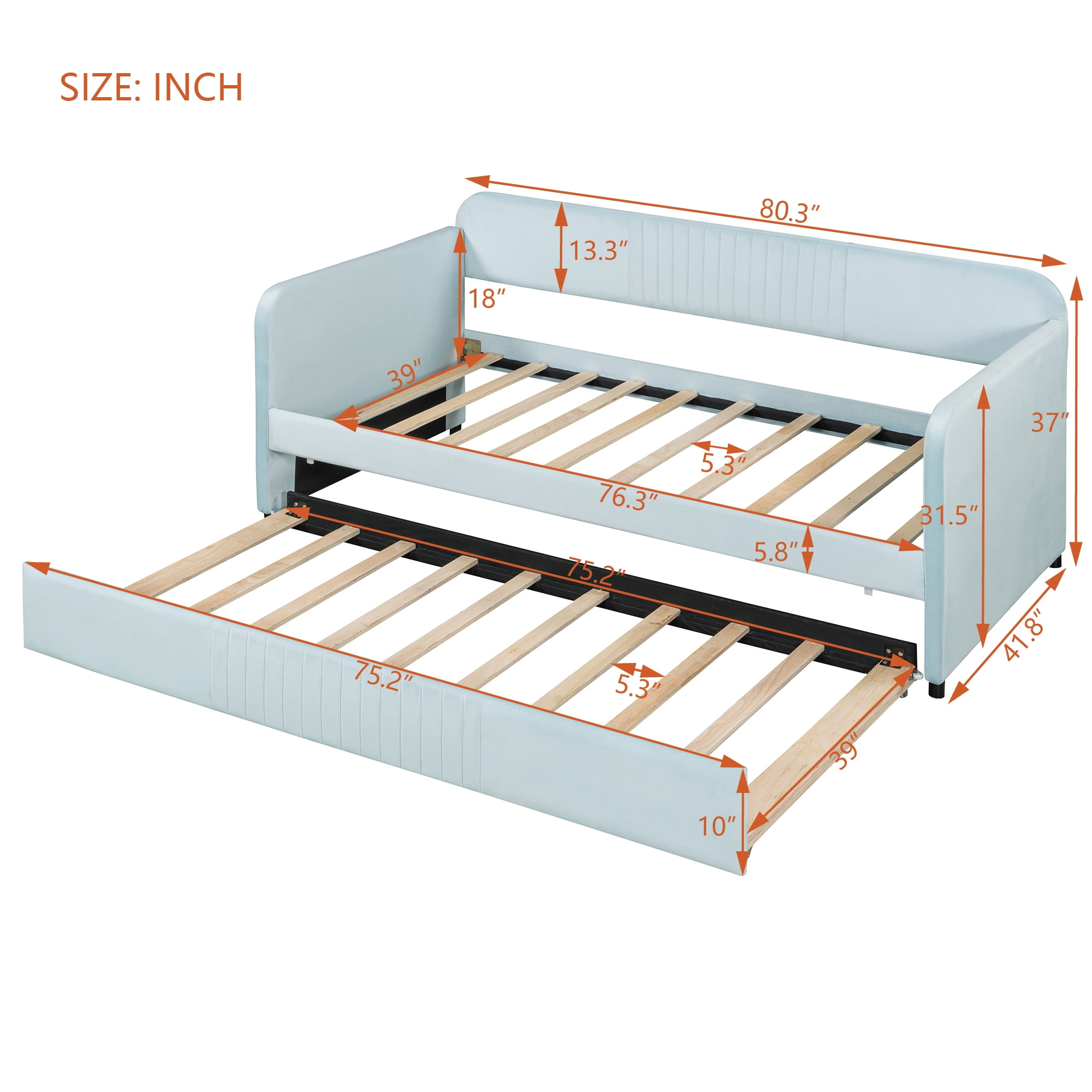 Sailvan Upholstered Daybed Sofa Bed Twin Size With Trundle Bed and Wood Slat