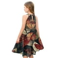 thumbnail image 4 of Abcomgle Girls Summer Dress Size 7-8 Casual Halter Neck Sleeveless Girls Dresses Camo Maple A-line Sundresses Swing Dresses 11-12 Years,Wine, 4 of 7