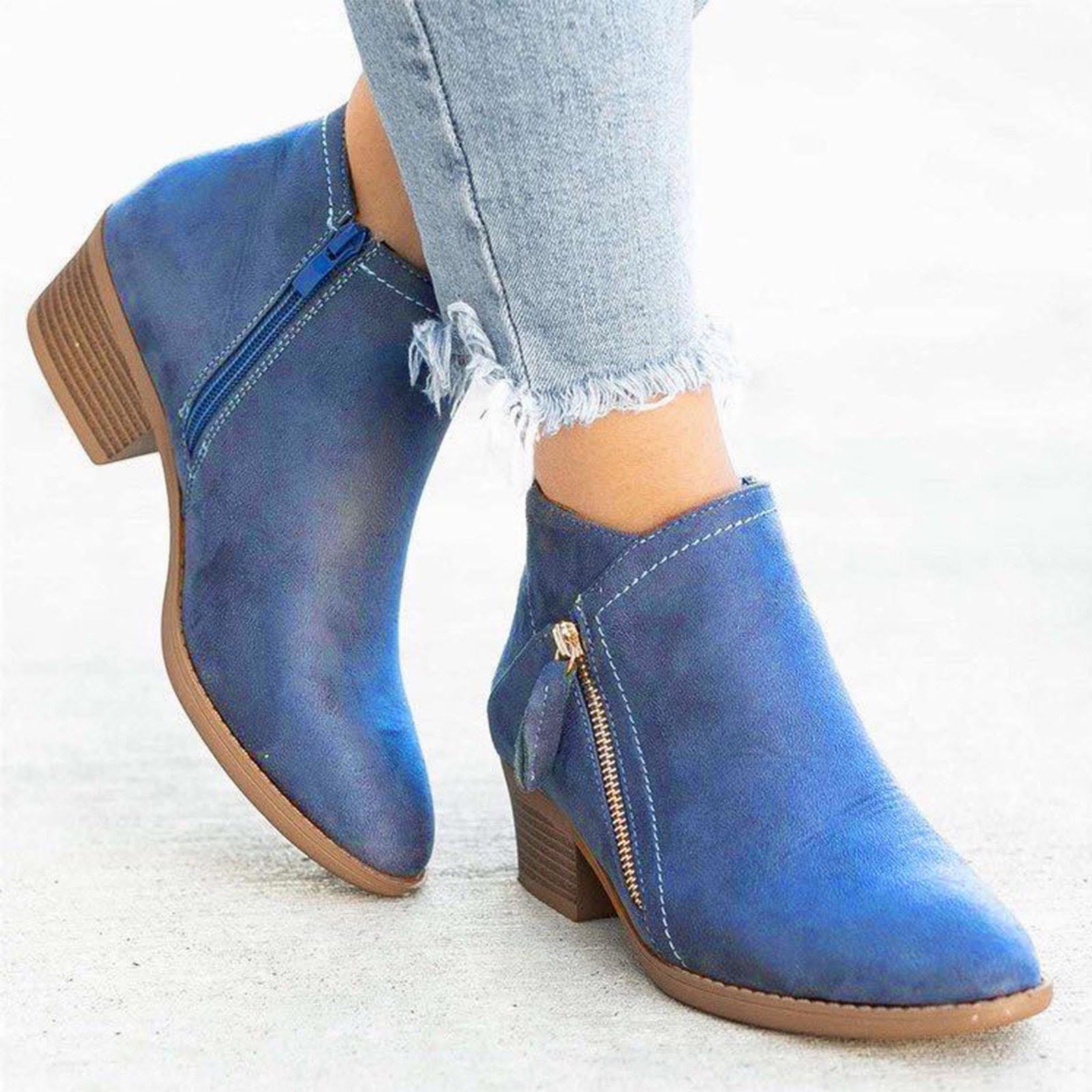 LSLJS Vintage Women Slip On Boots Pointed Toe Round Thick Heel Short Shoes Women s Ankle Boots Booties Womens Boots on Clearance Walmart