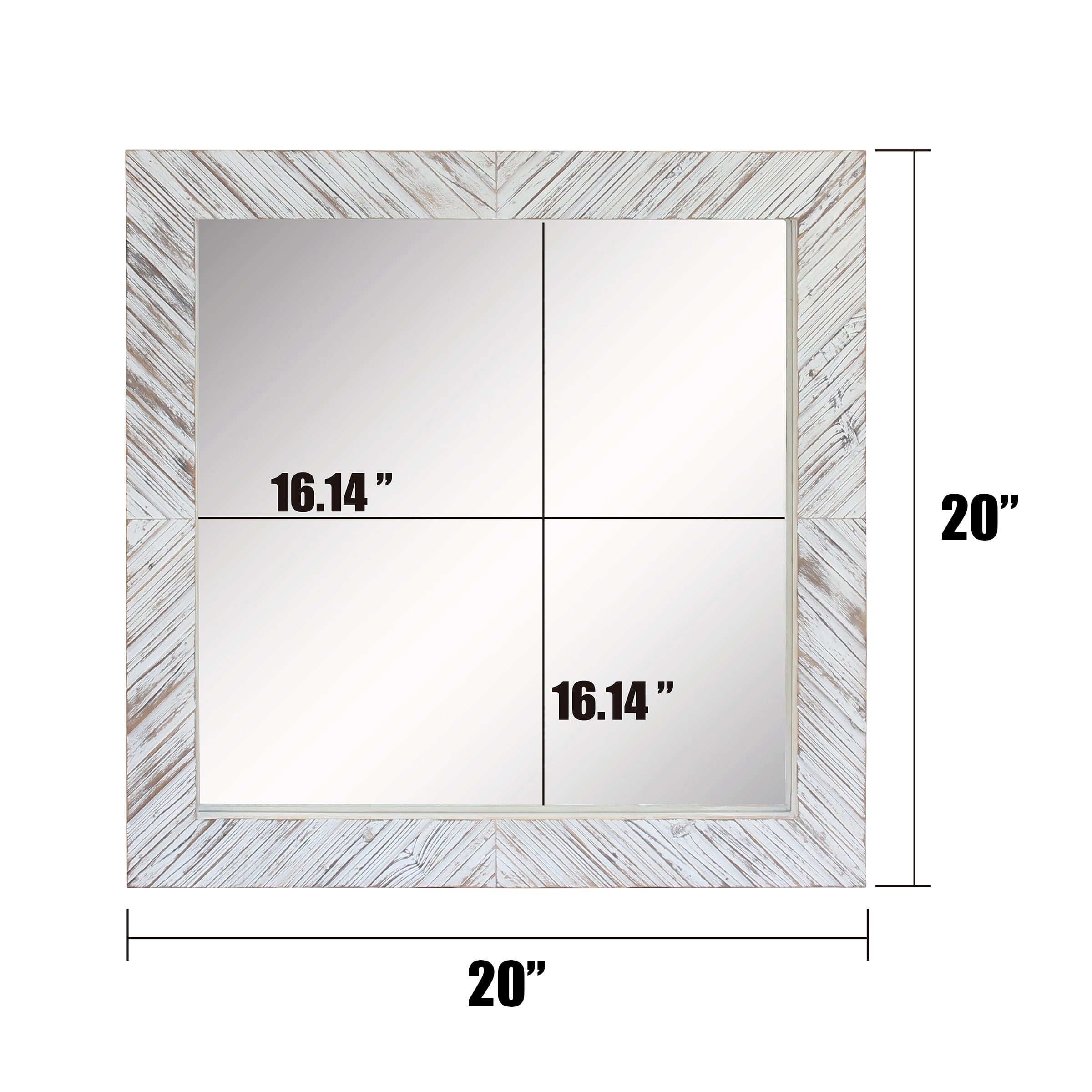 Stonebriar 20" x 20" Off-White Modern Square Wood Chevron Wall Mirror