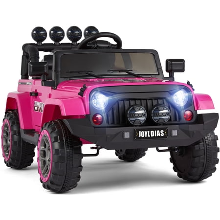 JOYLDIAS 12V Battery Kids Ride On Truck Electric Toy Car Gift w/Remote Control,Music,Bluetooth,LED,Storage(Pink)