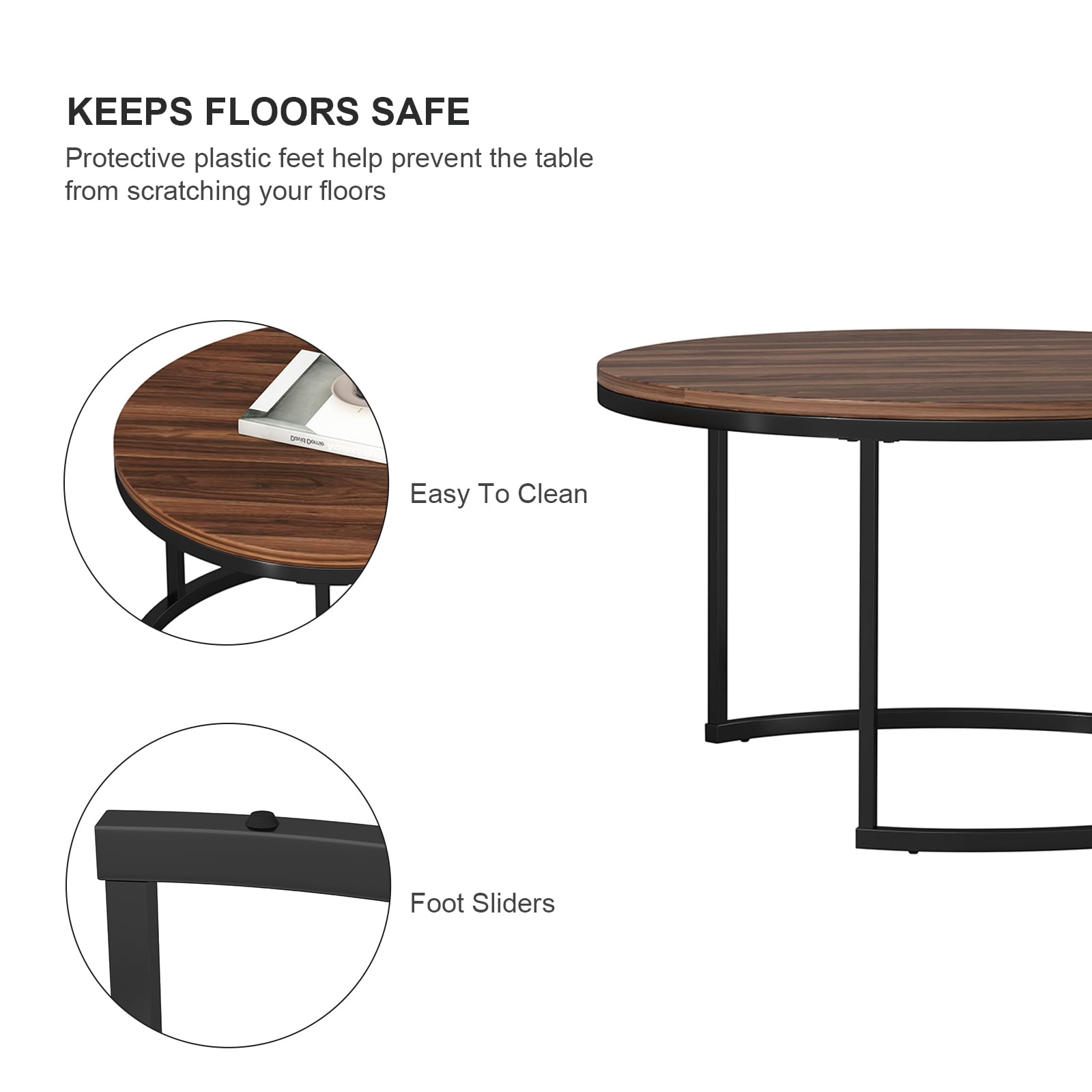 Topcobe 40" Modern Round End Table for Living Room Office, Nesting Tables Set of 2, Nesting Coffee Table, Brown