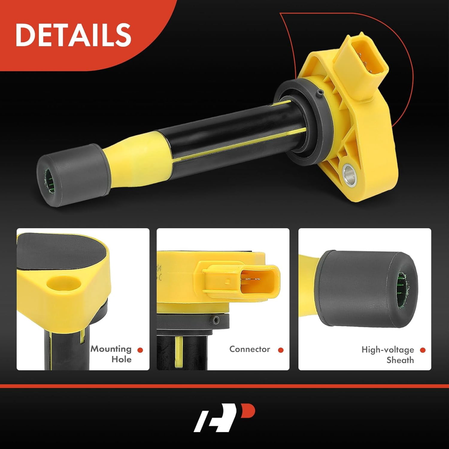 A-Premium (Yellow) Engine Ignition Coil Pack Compatible with Honda Accord 2000-2003, Odyssey 1999-2010 & Acura TL 1999-2008, RL 2005-2008, CL 2001-2003, 3.0L 3.2L 3.5L, Replace# 30520RCAA01, 6-PC Set