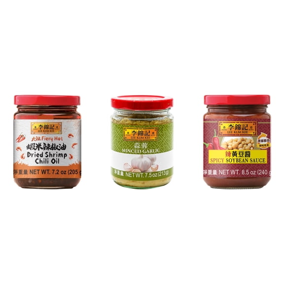 NineChef Brand Spoon Plus 3 Pack Lee Kum Kee Cooking Sauce, 3 Flavors(Dried Shrimp Chili Oil,Minced Garlic Sauce,Spicy Soybean Sauce)