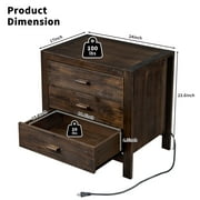 Ktaxon Solid Wood Nightstand with Outlets & USB Ports, 3 Drawer Traditional Cottage Bedside Table, Brown