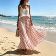 thumbnail image 4 of JGGSPWM Womens Elegant Striped Pleated Flowy Maxi Skirt High Elastic Waist Long Skirts, Soft Loose Fit Vacation Daily Wear for Spring Summer Pink XXL, 4 of 7