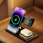 Suonee 4-in-1 Wireless Charging Docking Station with Type-C Cable, for iPhone & iWatch, Black