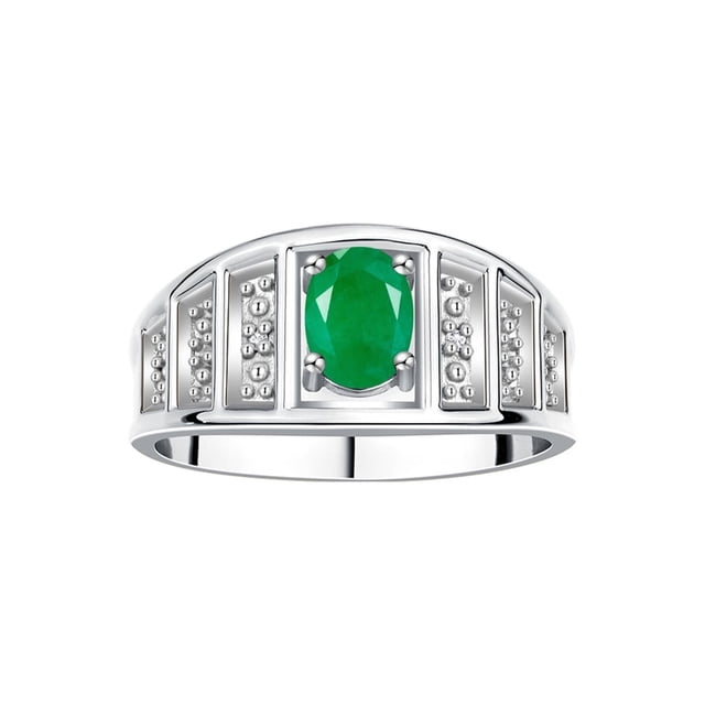 RYLOS Rings for Women Sterling Silver Ring Classic Style 7X5MM Oval Gemstone & Diamond Ring May Emerald Jewelry Size 9