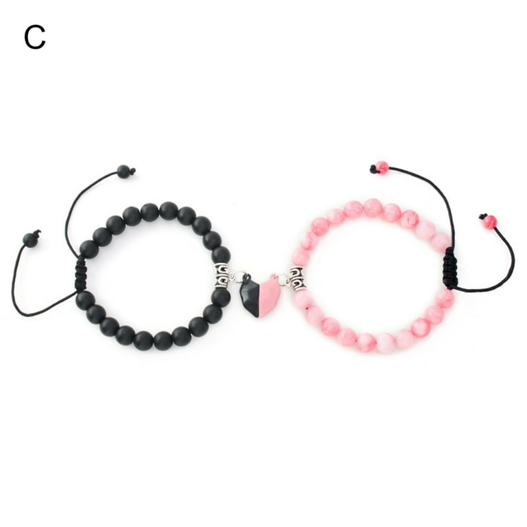 Magnetic Couple Bracelets with Heart Black Pink