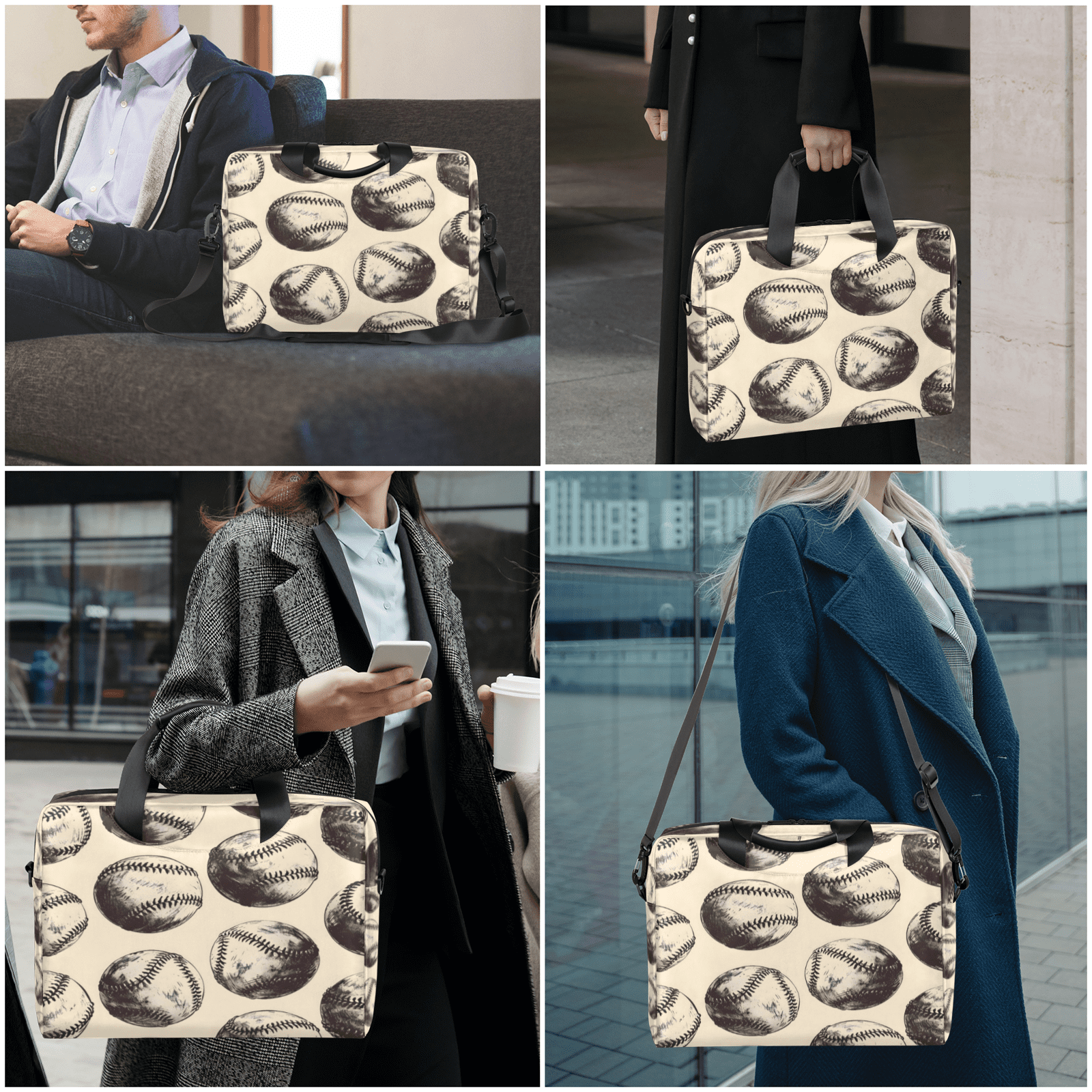 Herdesigns Retro Baseball Laptop Bag for Women Men, Computer Case Briefcase Messenger Bags, 15-15.6 inch Laptop Sleeve Shoulder Bag