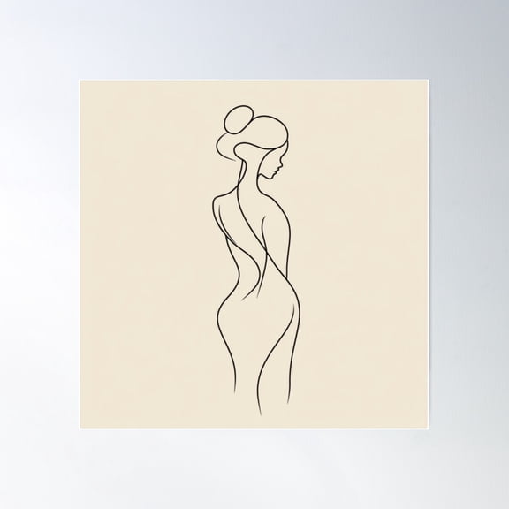 Minimalist Female Silhouette Line Art | Elegant Woman With Bun Poster Wall Art, Modern Wall Decor For Living Room Bedroom, 16x16 UNFRAMED