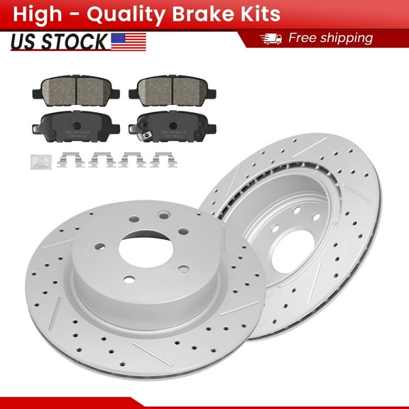 ACB ZONE 6PCS Rear Brake Kits, Drilled Slotted Disc Brake Rotors   Ceramic Brake Pads for Infiniti EX35 EX37 G25 G35 G37 M35 M45 Q40 QX50 Nissan 350Z Maxima