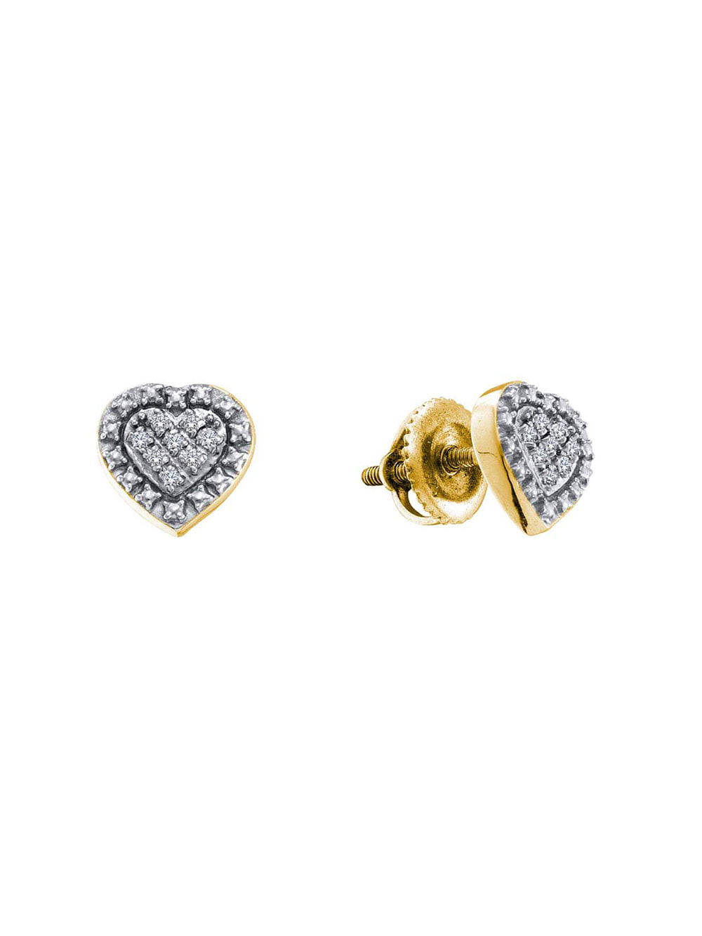 Yellow-tone Solid 925 Sterling Silver Round Diamond Heart Cluster Stud  Earrings 1/20 Ct.