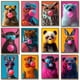 thumbnail image 2 of Póster con estampado de gato, oso, panda, jaguar, vaca, conejo, tigre, animales, burbujas, arte de pared, imágenes, pintura en lienzo, decoración del hogar, regalo, 2 of 5