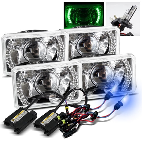 Modifystreet 10000K H42 HID + 4PC Green LED Ring H4651/H4652/H4656/H4666 4x6 SemiSealed Beam