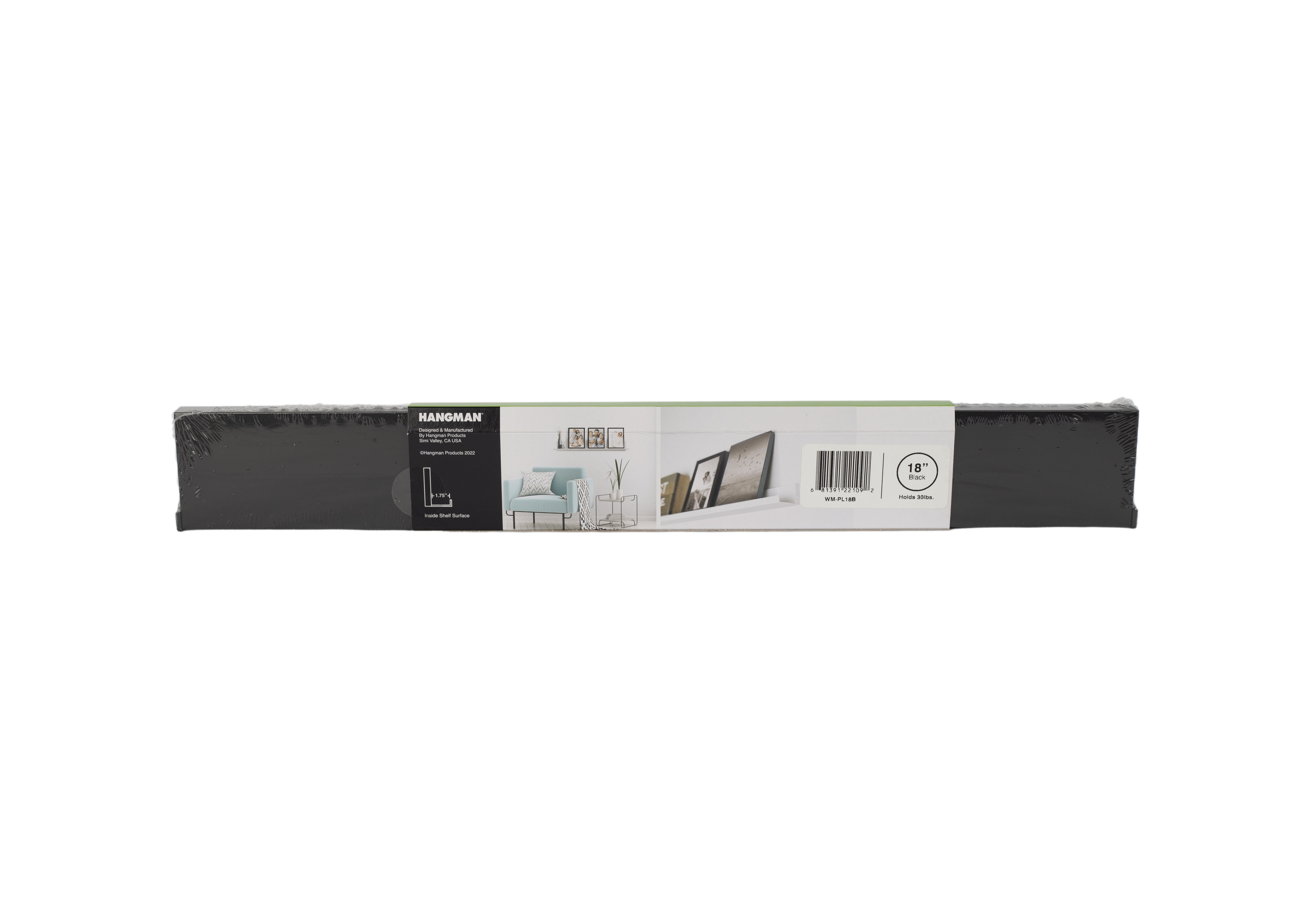 (2 pack) Hangman No Stud Photo & Collector's Ledge Floating Shelf - 18" - Black - Aluminum - Level and Hardware Included - No Drills or Anchors Needed