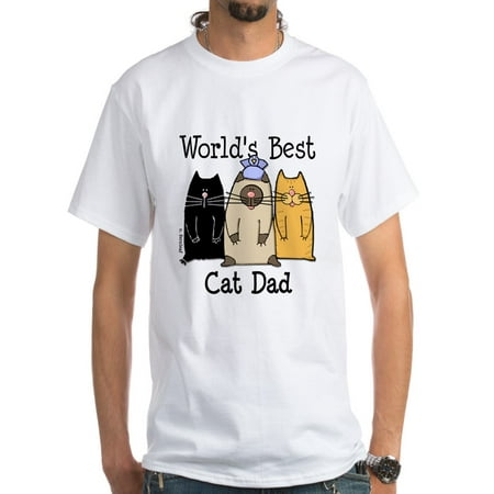 CafePress - World's Best Cat Dad White T-Shirt - Men's Classic (World's Best Cat Dad Shirt)