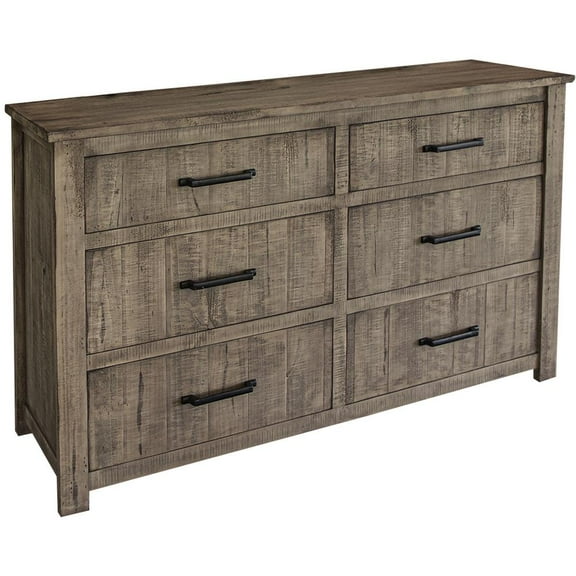 HomeRoots 524555 62 in. Solid Wood Six Drawer Double Dresser, Brown