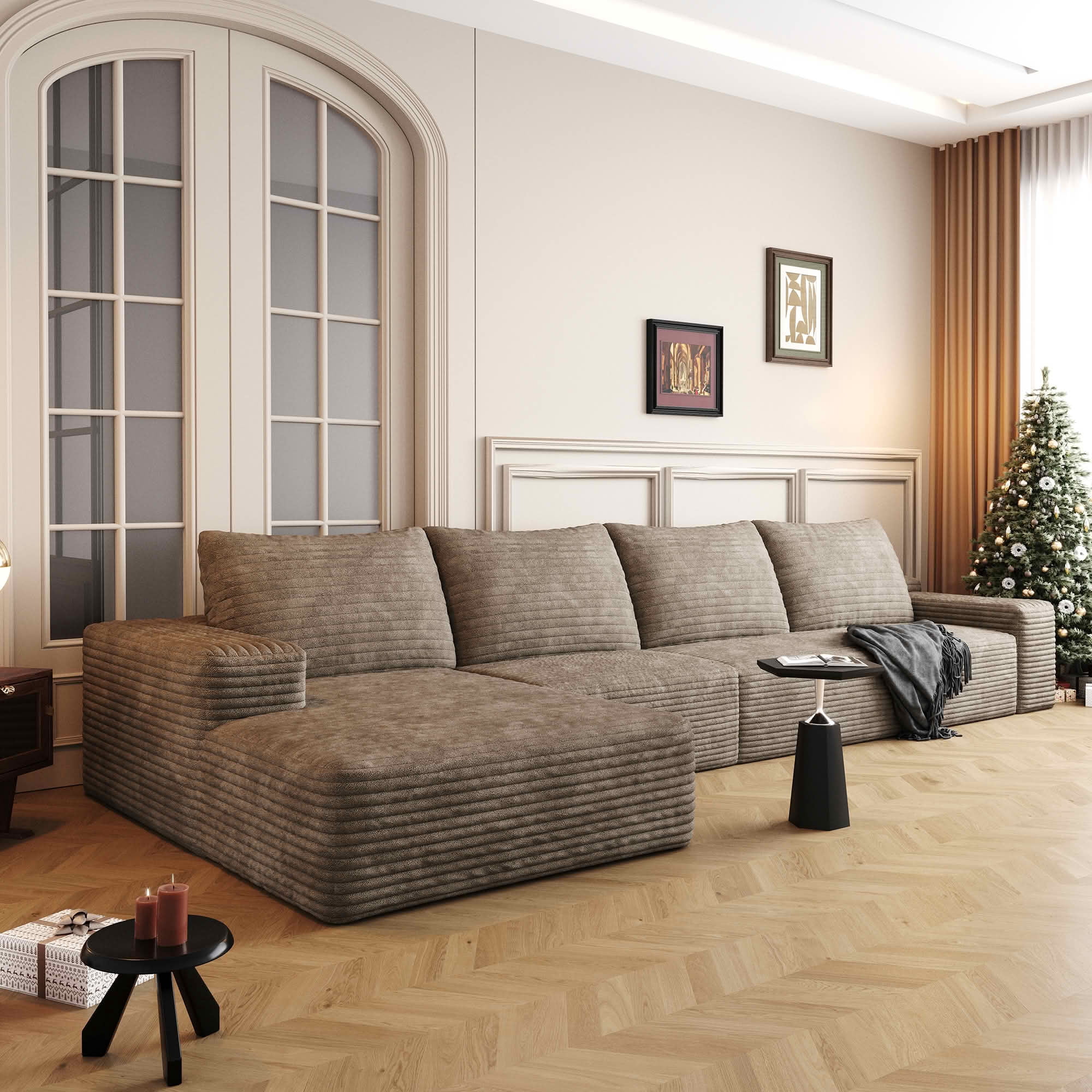 MAYEERTY 135 Inch L‑Shaped Cloud Sectional Couch, Modern Modular Deep‑Seat Corner Sofa with Reversible Chaise, Plush Corduroy Upholstered Sofa, No‑Assembly Required for Living Room Bedroom Apartment