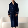 thumbnail image 2 of SWSMCLT Men's Belt Fleece Bath Robe Calf Length Comfy Billowy Medium Baggy Loungewear Plush Bathrobes Chic Fall Navy Small, 2 of 5