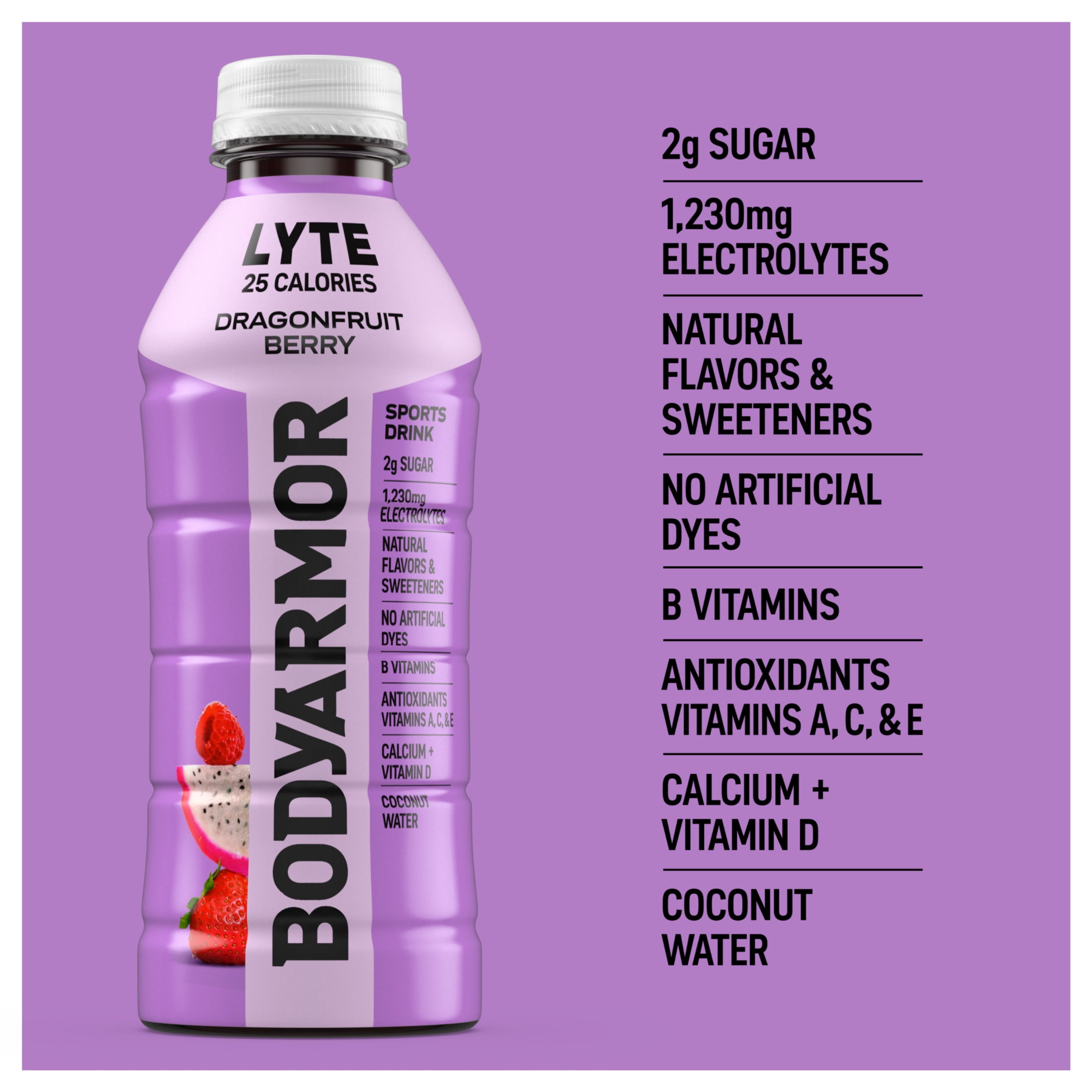 BODYARMOR Lyte Dragonfruit Berry Electrolyte Sports Drink Bottles, 20 fl oz, 6 Pack