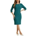 thumbnail image 2 of INSPIRE CHIC Vestido Vintage para Mujeres de Manga 3/4 Vestidos Sheath para Trabajar L Verde Pavo Real, 2 of 6