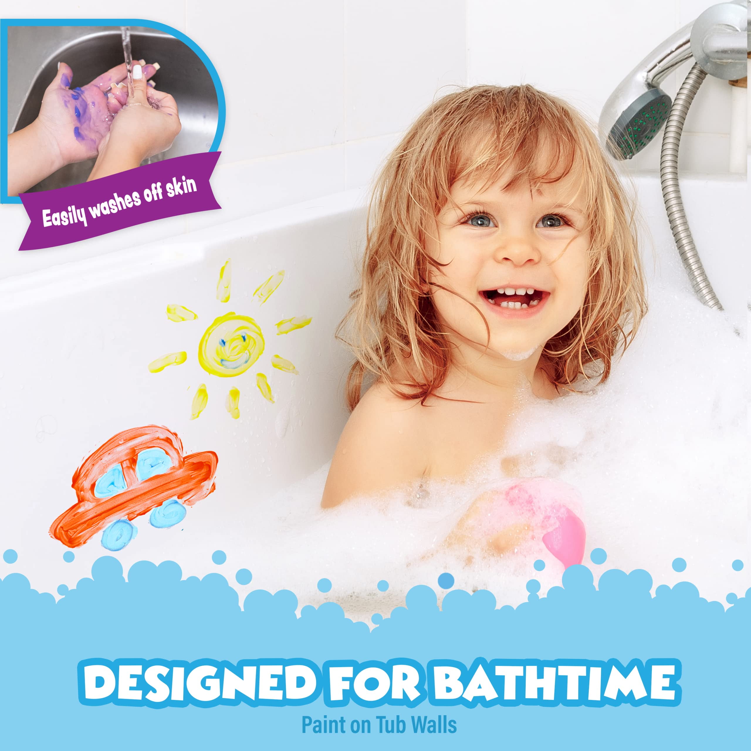 Tub Works Bathtub Finger Paint Soap, Fun Colors 6 Pack, Non-Toxic, Washable Bathtub Paint for Finger Painting on Tub Walls, Ideal Toddler Bath  Toys for Creative Play