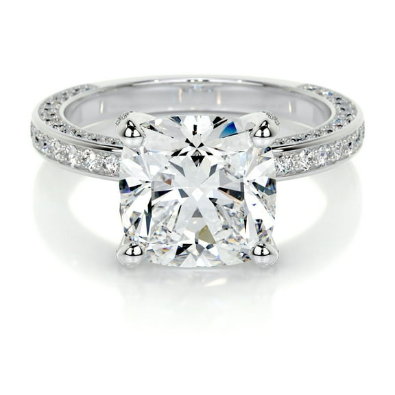Blue Jewel 14K White Gold Plated Diamond Ring - 2.5 Ct VVS1/D Cushion Cut Lab Created Simulated Diamond Ring - Engagement Wedding Diamond Rings for Her - Eternity Band Diamond Rings for Women's
