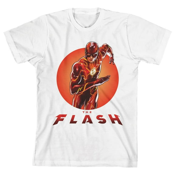 The Flash Movie Classic Superhero Youth White Graphic Tee-XL