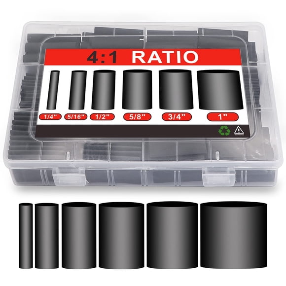 200 Pcs Kit de Tubes Thermorétractables, Tube à Double Paroi, Tubes Rétractables Marins, Doublé d'Adhésif (Rapport de Rétrécissement 4:1, Noir)