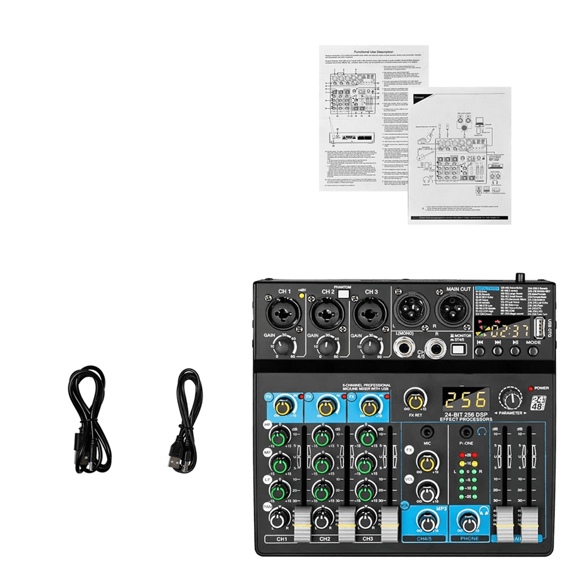 6-Channel Small Multi-Function Mixer for Stage Performances, Karaoke Live Broadcast, with USB Bluetooth Mixer