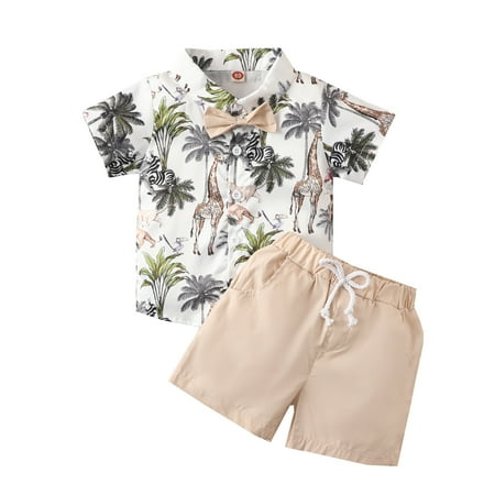 

OVTICZA Infant Baby Toddler Boy Shirts and Shorts Set Graphic Summer Outfit Clothing Set Short Sleeve with Beige 80