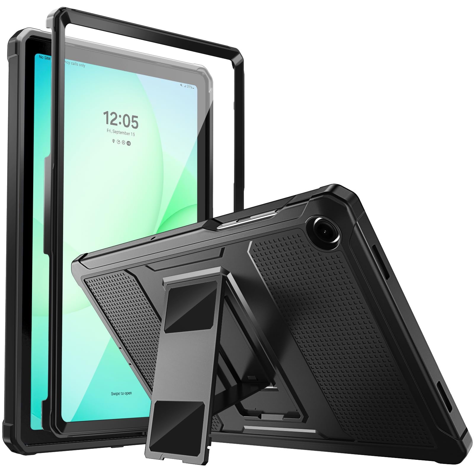MoKo Case Compatibility with Galaxy Tab A11+ Plus/A9+ 11-Inch 2026/2024, Shockproof Full Body Rugged Stand Back Cover with Built-in Screen Protector for Galaxy Tab A11+/A9 Plus Tablet,Black