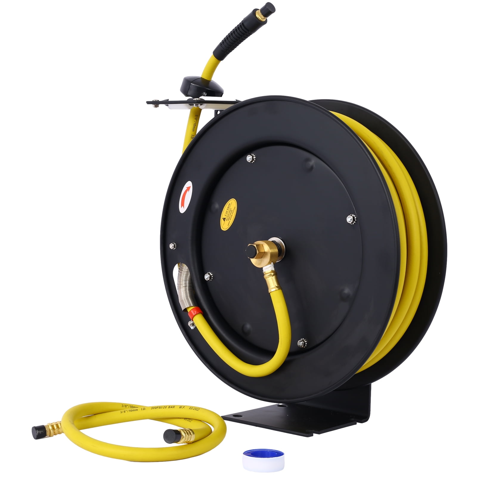 Olurrisa Air Hose Reel Retractable 3/8" Inch x 50' Foot SBR Rubber Hose Max 300PSI Heavy Duty Industrial Steel Single Arm Construction