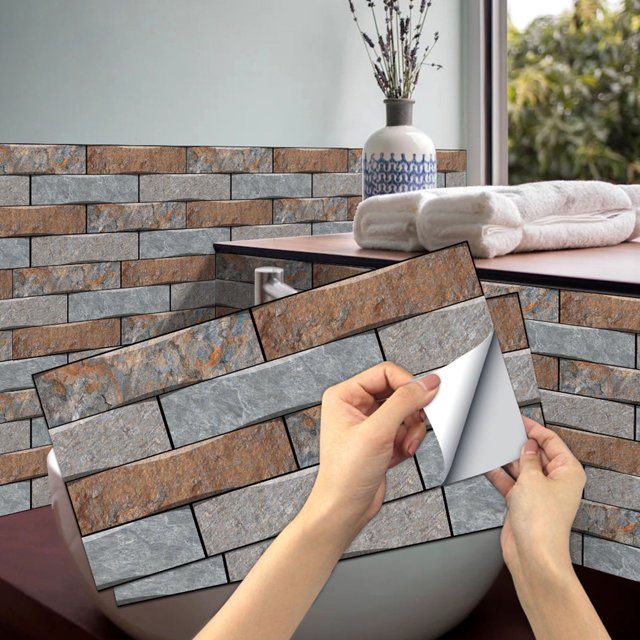 Gwong Decoración hogareña 6 unids gris café patrón de ladrillo pegatinas de pared cocina a prueba de aceite extraíbles calcomanías Gwong 21058730