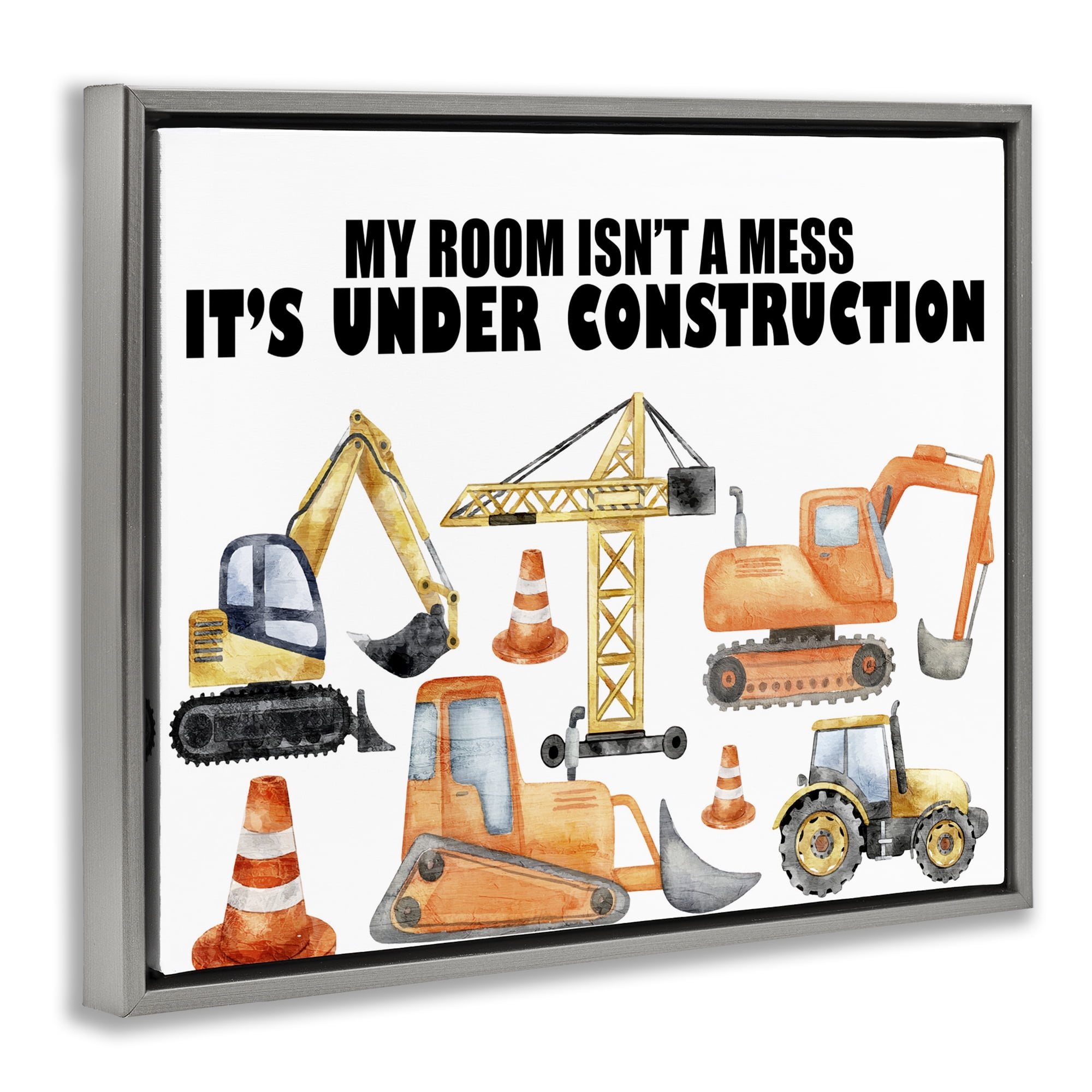 Not A Mess Under Construction Gray Framed Floater Canvas Wall Art, design by Kim Allen