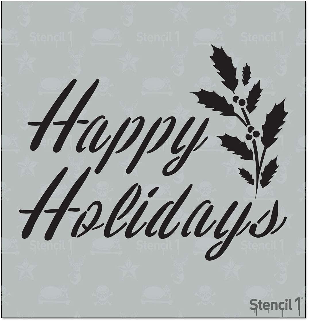 Stencil1 Happy Holidays Stencil with Holly Stencil - Lightweight ...