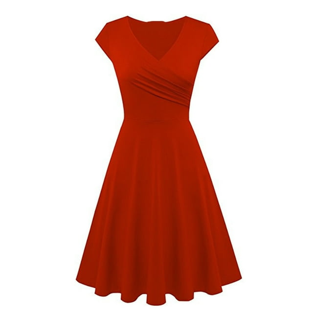 Fshaion Robe d'Été pour Femmes 2024 Grande Taille Décontractée Couleur Décontractée Manches Courtes Col en V Robe Ample Liquidation à Moins de 10!