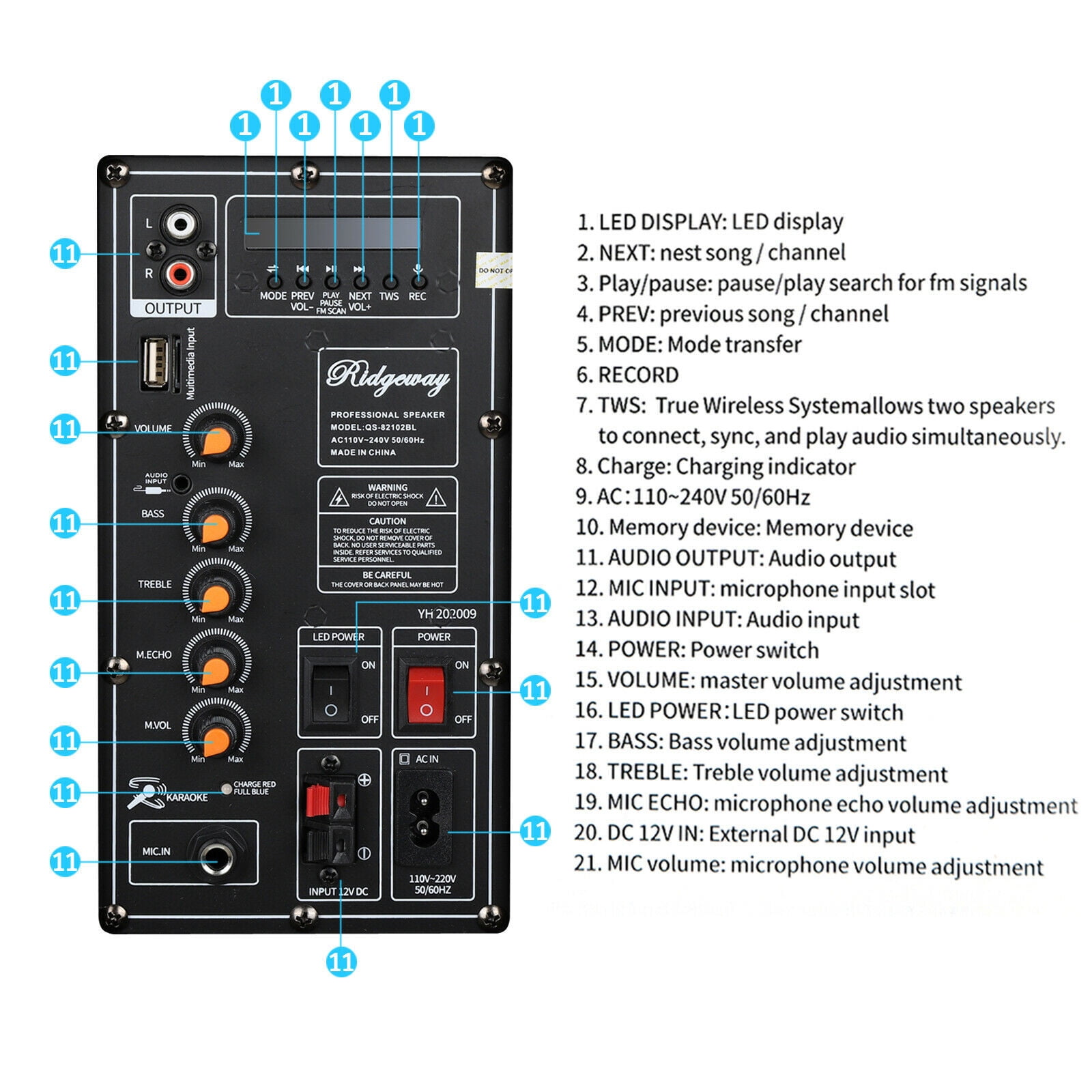 Dazone 4,500W Bluetooth Speaker Rechargable Dual 10" Woofer Party FM Karaok DJ LED AUX