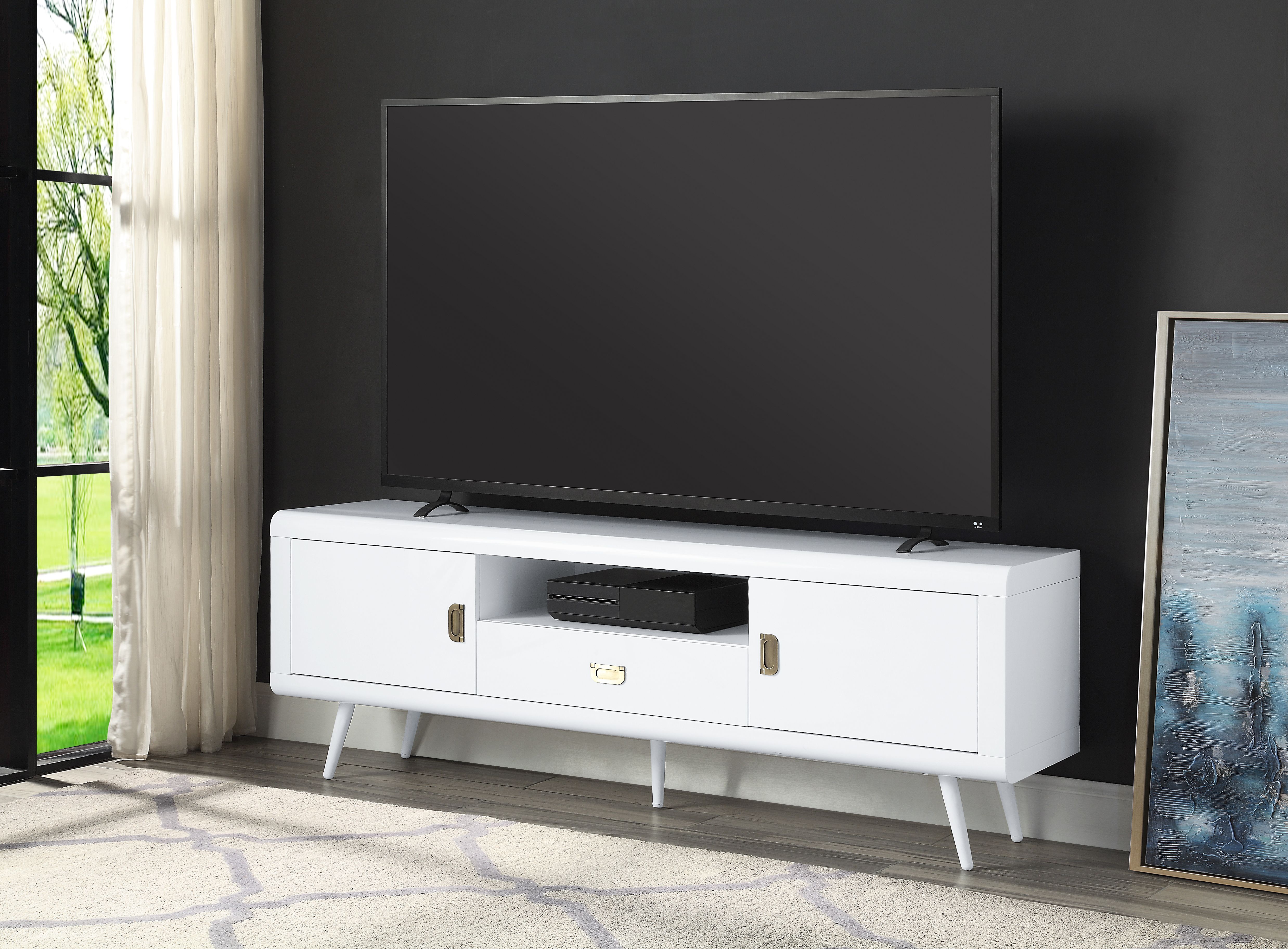 High Gloss TV Stand White Modern TV Console Sideboard Buffet with 2