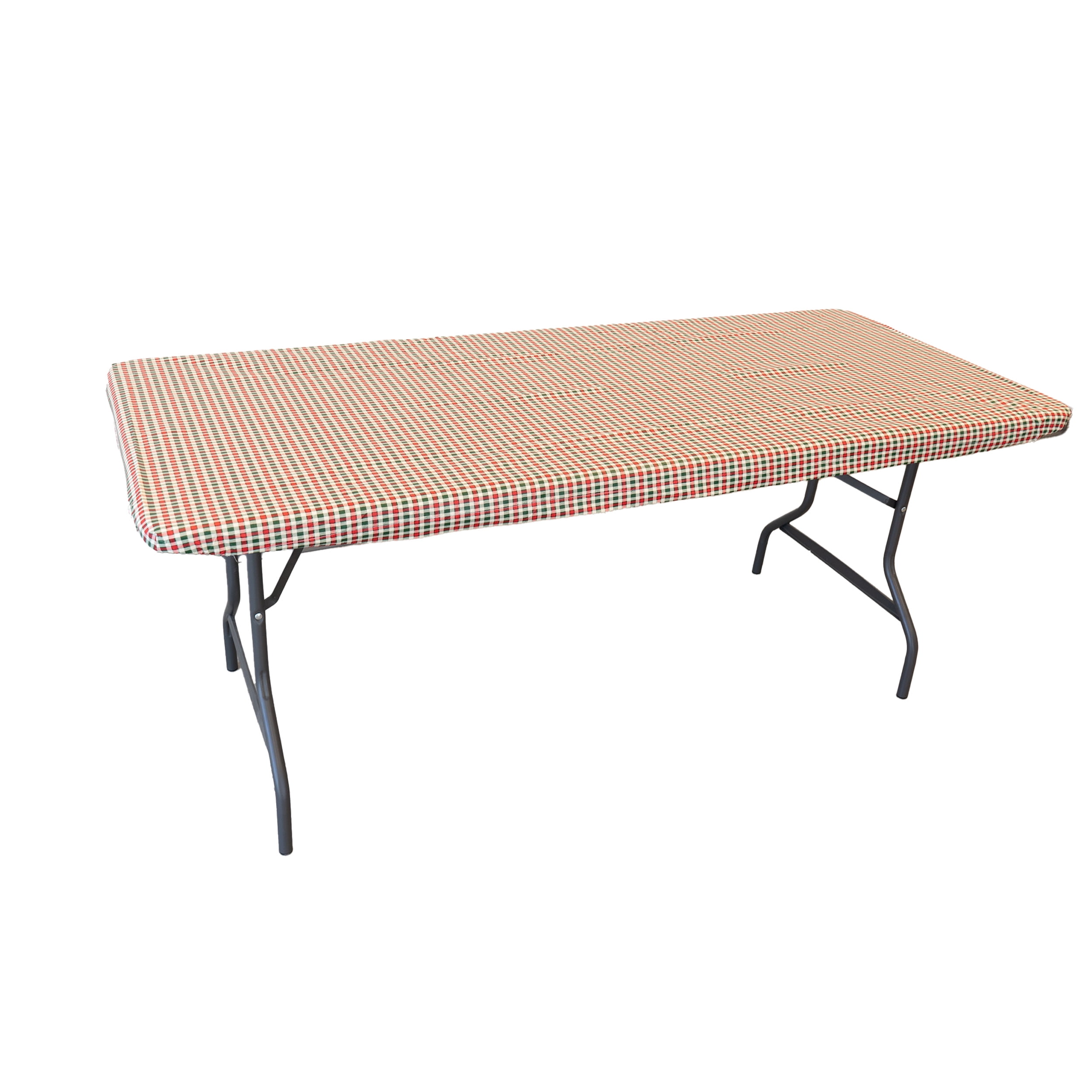 Waverly Inspirations Rectangular Elastic Fitted Table Cover Waterproof Vinyl Tablecloth With Flannel Backing, 6Ft Table, 72" x 30", Gingham Plaid, 2 PK
