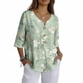 thumbnail image 4 of Warop Women's 3/4 Sleeve Tops Fashionable Printed V-Neck Blouse Loose Fit Pullover T Shirts with Decorative Buttons, 4 of 5