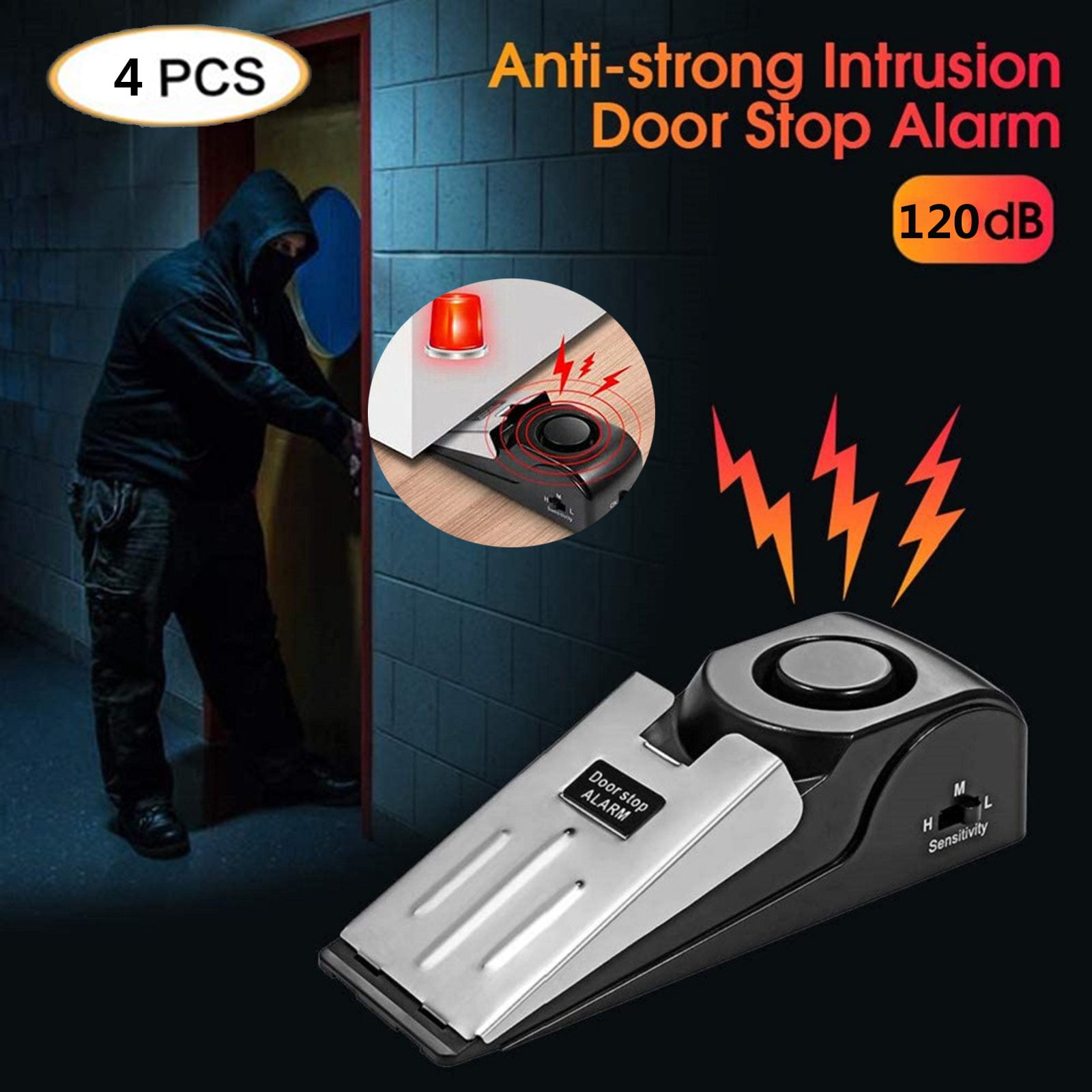 4 Pack Door Stopper Security Alarm, Portable 120 Loud Entrance Alert