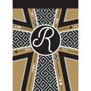 Magnolia Gardens FLAG-5014 13 x 18 in. Double Applique Monogram R Cross Burlap Garden Flag