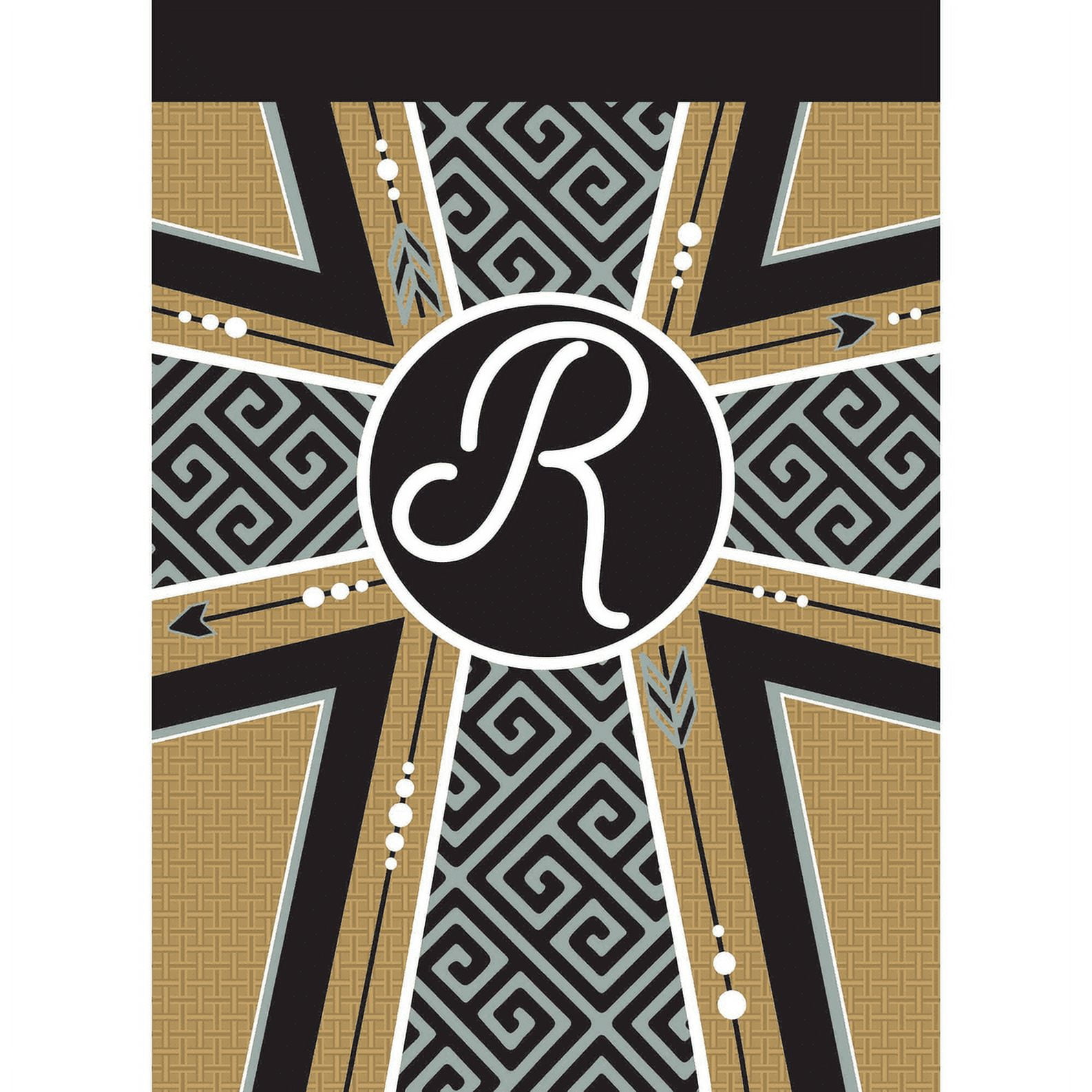 Magnolia Gardens FLAG-5014 13 x 18 in. Double Applique Monogram R Cross Burlap Garden Flag